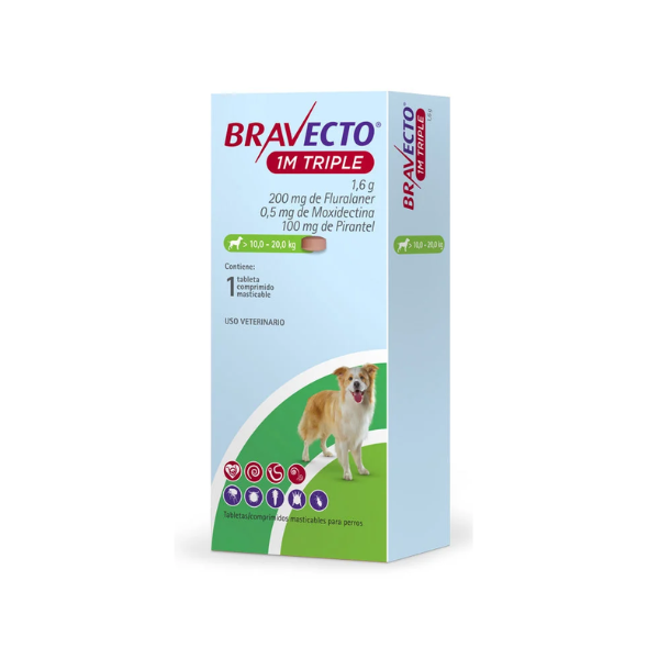BRAVECTO TRIPLE 1M 1TAB - MASTICABLE - ANTIPULGAS Y GARRAPATAS