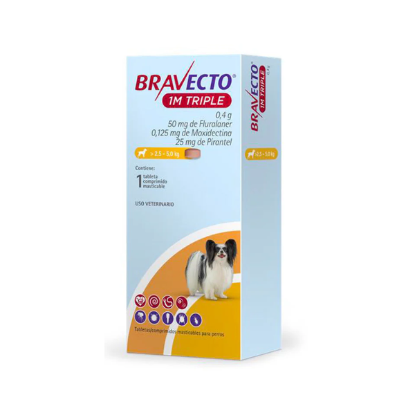 BRAVECTO TRIPLE 1M 1TAB - MASTICABLE - ANTIPULGAS Y GARRAPATAS